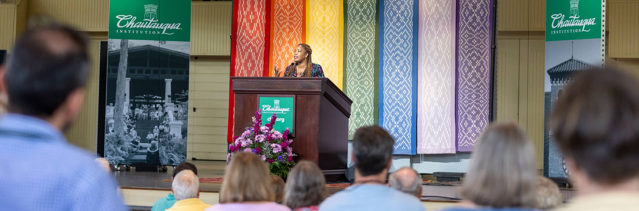 Heather McGhee giving an interfaith lecture