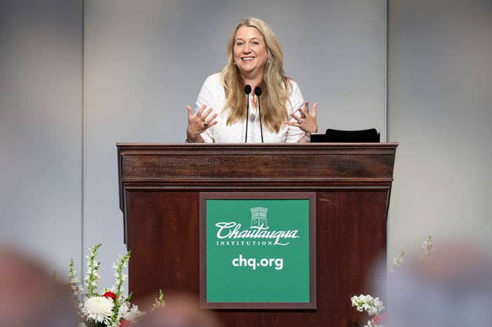 Cheryl Strayed giving a lecture in the Amphitheater