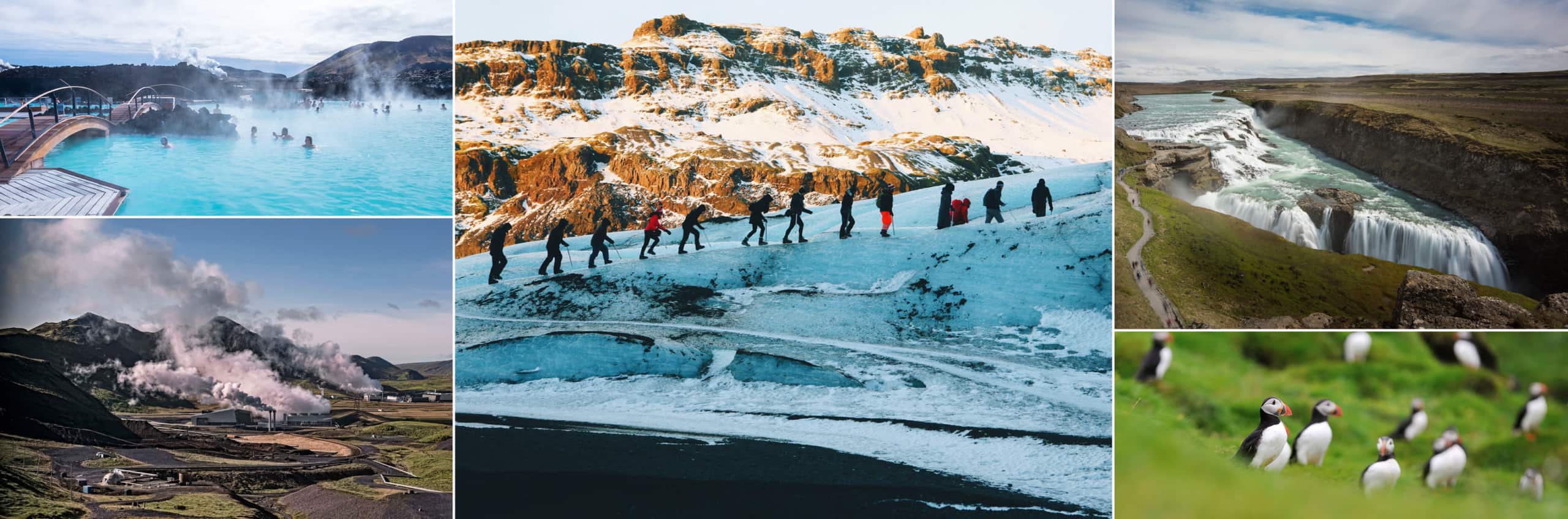 Iceland Adventure such as hiking on a glacier, the Blue Lagoon and puffins