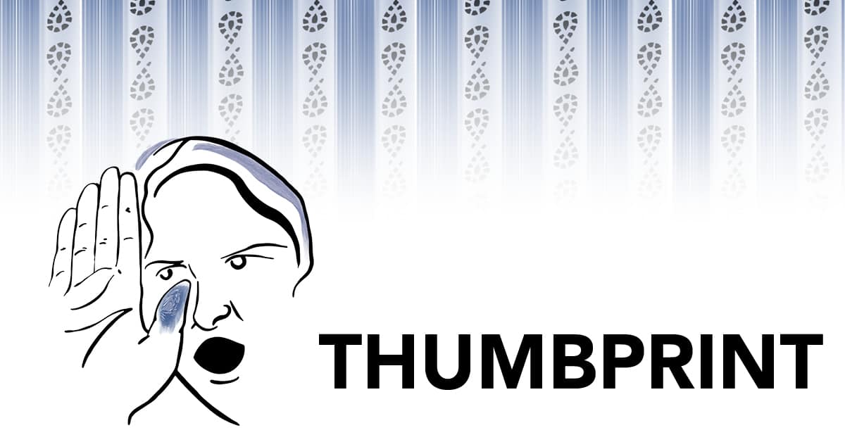 Thumbprint graphic of a woman with her hand up