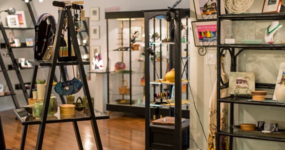 A view of artwork for sale at The Gallery Store in Strohl Art Center