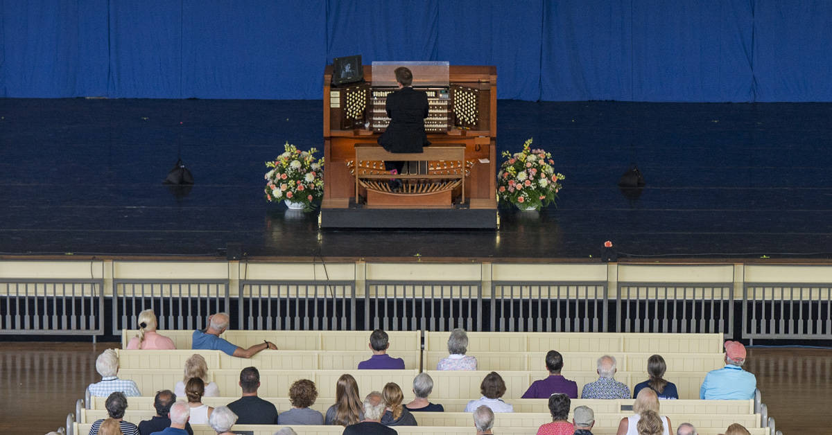Joshua Stafford playing the Massey Organ in the Amphitheater