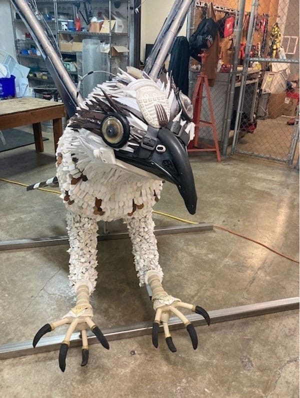 An osprey sculpture in production
