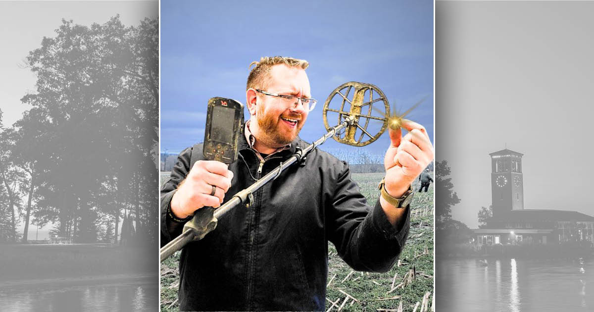 Patrick Whitton holding a metal detector