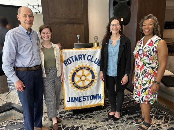 From left are Rotarian Jim Smith, theater artist Rachel Lykins, Artistic Assistant with the Chautauqua Theater Company and Rotary President Marion Beckerink