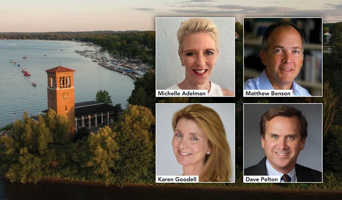 Headshots of new trustees Michelle Adelman, Matt Benson, Karen Goodell and Dave Pelton