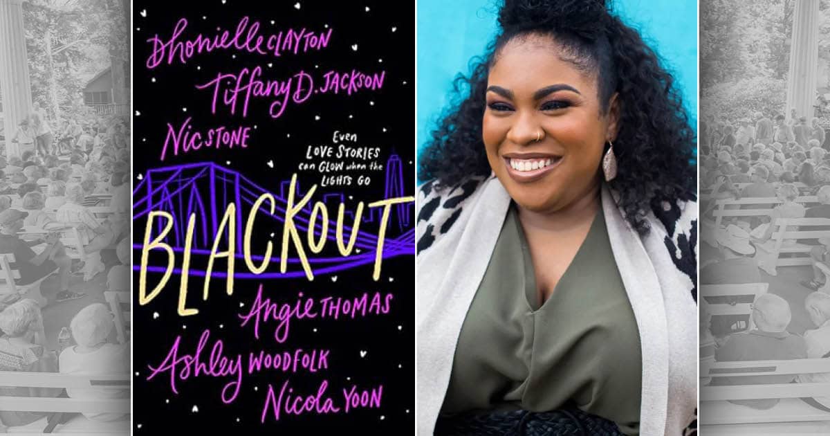 Blackout book cover and Angie Thomas' headshot