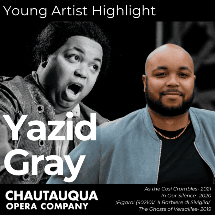 Yazid Gray's headshot and a photo of him singing